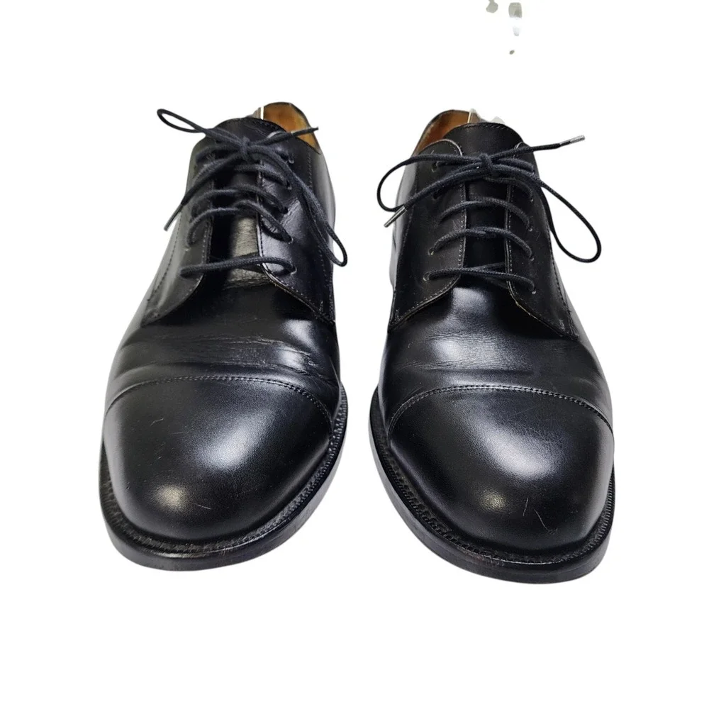 Lands End Mens Black Leather Cap Toe Oxford Dress Shoes Size 8 64546 Brazil